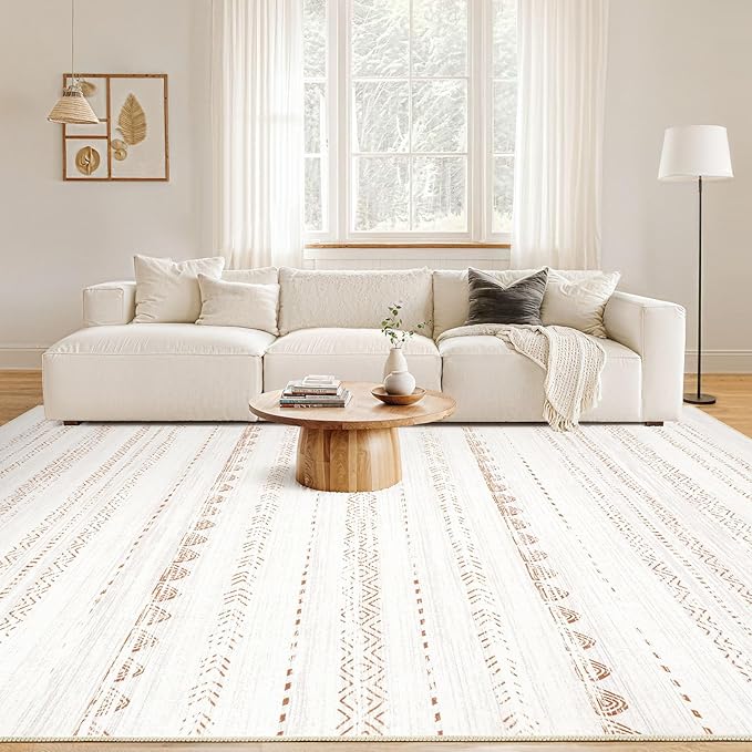 Nakagishi 8x10 Area Rugs Living Room: Thickened Washable Boho Large Neutral Soft Farmhouse Rug Stain Resistant Modern Moroccan Non-Slip Indoor Floor Carpet for Bedroom Nursery Kids Playroom Office