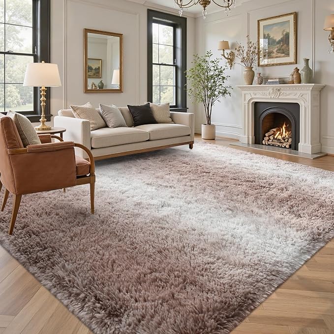 Area Rugs for Living Room 8x10 Feet, Soft Fluffy Shagg Plush Bedroom Rug Non-Slip,Large Carpet for Nursery Kids Dorm Home Decor Gradient Beige