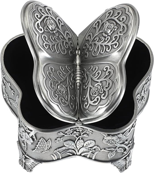 Hipiwe Antique Metal Jewelry Box Butterfly Shape Jewelry Organizer Vintage Trinket Storage Box Treasure Chest Ring Holder Earrings Necklace Storage Box Decorative Metal Box for Women, Large