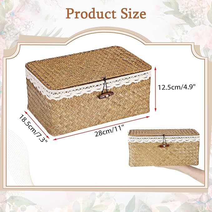 Hipiwe Wedding Card Basket Box Handwoven Seagrass Basket Bin with Letter Flag Wedding Favors Post Box Reception Card Holder for Party, Birthday, Graduation, Baby & Bridal Shower