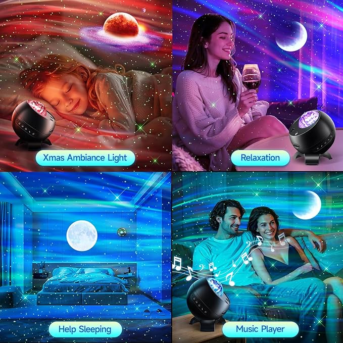 Sound Machine White Noise Machine for Sleeping, 15 Soothing Sounds & Bluetooth Speaker Aurora Light Projector, 15Colors White Noise Sound Machine for Sleep Therapy for Adults & Kids Red Light Lamp