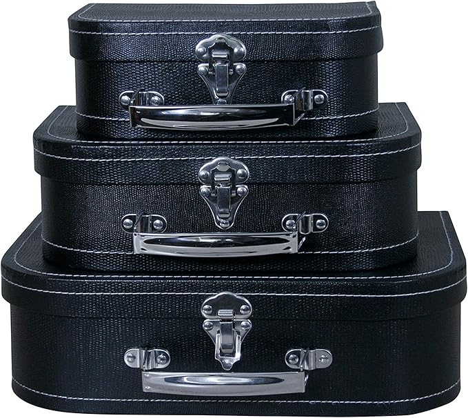 wald imports - Set of 3 Paperboard Suitcases -Decorative Storage Boxes - Suitcase Set for Decoration, Storage, and More (Black)
