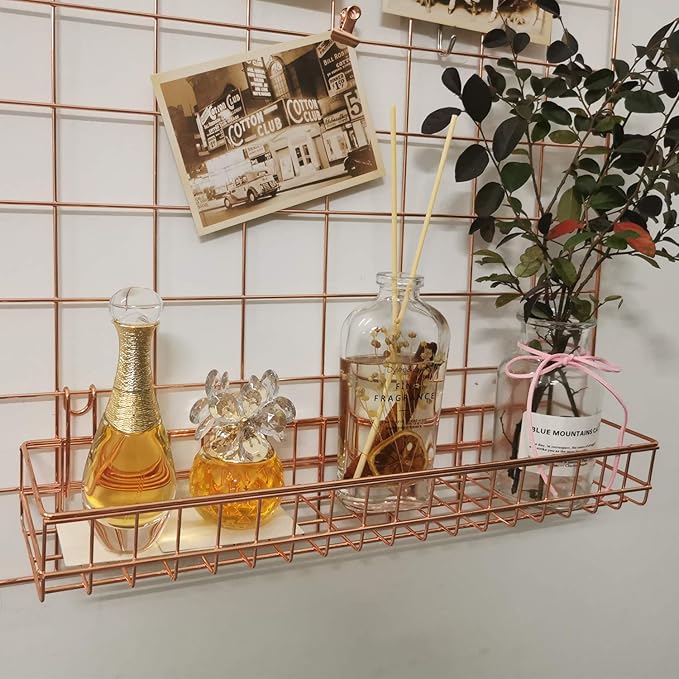 Multi-function Wall Storage and Display Basket, Decorative Basket for Wire Wall Grid Panel, Rose Gold