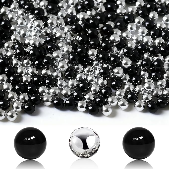 1400Pcs Black and Bright Silver Vase Filler Pearl Beads for Crafting 8mm Beads No Holes Decor Suitable for Wedding Decor, Party Decorations, Centerpiece Table Decorations