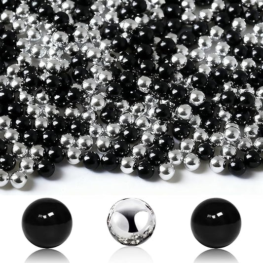 1400Pcs Black and Bright Silver Vase Filler Pearl Beads for Crafting 8mm Beads No Holes Decor Suitable for Wedding Decor, Party Decorations, Centerpiece Table Decorations