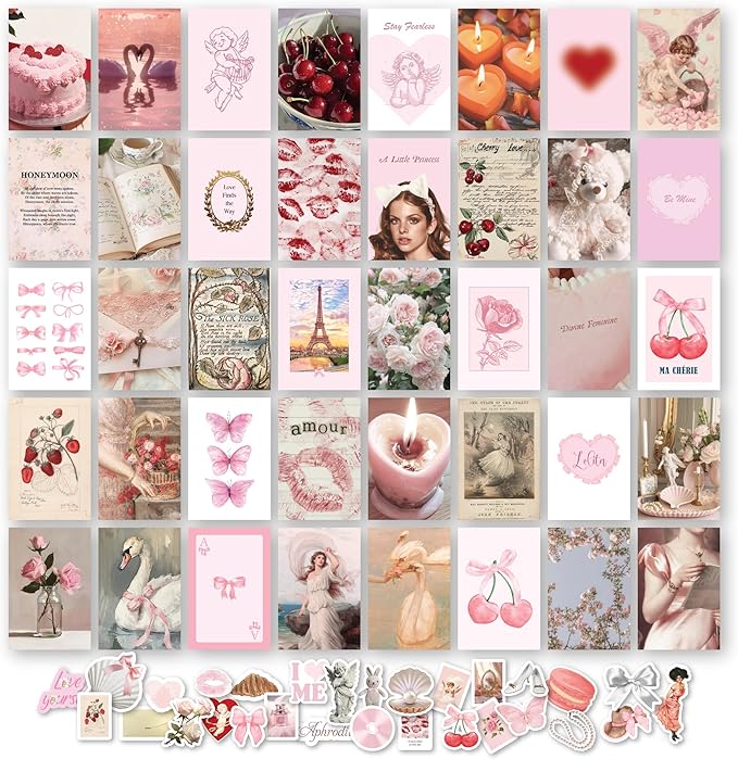 97 Decor Pink Coquette Room Decor Aesthetic - Coquette Wall Decor, Coquette Posters For Room Aesthetic Pink Collage Kit For Teen Girls Dorm Bedroom, Cute Pictures Trendy Art Prints (4x6)