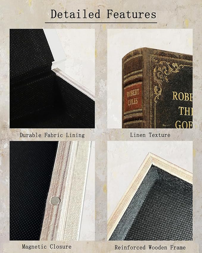 Vintage Faux Leather Decorative Book Box – Wooden Secret Storage Box with Magnetic Closure, Hidden Organizer for Bookshelf, Desk, or Office Decor (The South Goes North)