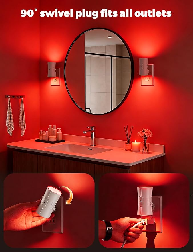 fesnne Night Light, Night Lights Plug into Wall [2 Pack], 0-100LM Adjustable Brightness Light Sensor Nightlights Plug in Wall for Hallway, Bathroom, Adults, Red Led Nightlight
