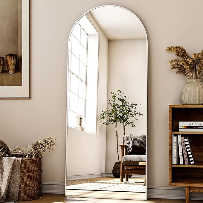XRAMFY 24x68 Arched Full Length Mirror Floor Mirrors with Aluminum Alloy Frame Free-Standing Wall Mounted Floor Mirrors or Large Dressing Mirror, Silver Mirror Full Length