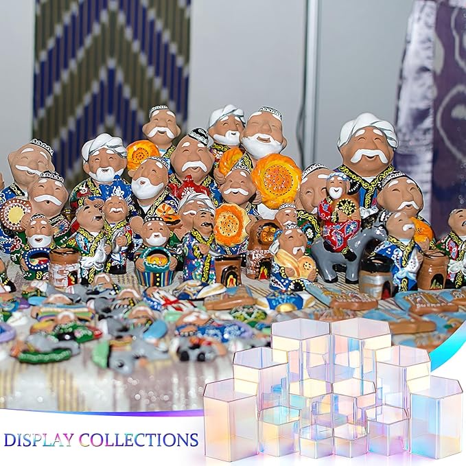 Jetec 12 Pcs Acrylic Display Risers Hexagonal Jewelry Display Stands Perfume Jewelry Showcase Acrylic Jewelry Display Organizer for Collectible Figures Jewelry Display, 6 Sizes (Rainbow Color)