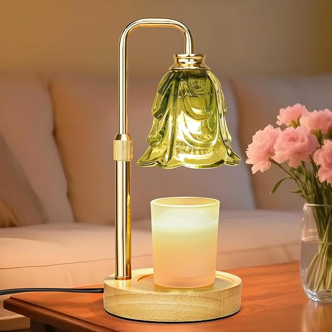 Candle Warmer Lamp with Timer Dimmer, Adjustable Height Green Tulip Candle Wax Warmer, Christmas Birthday Gift for Mom Women,House Warming Gifts for New Home Bedroom Decor,Flower Green