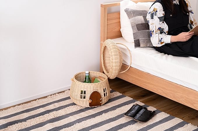 Mushroom Shaped Storage Basket, Extra Large Size, Natural, Rattan and Mindy Wood Door, D14"xW14"xH15" (36x36x38cm), Indirect Lighting Box, BLY-21NA