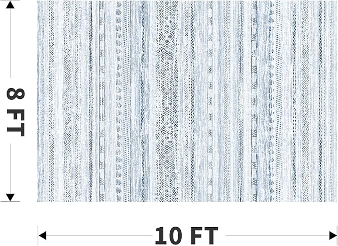 8x10 Area Rugs for Living Room Machine Washable Rug Distressed Indoor Carpet Neutral Moroccan Boho Rug Ultra Soft Area Rug for Bedroom Dining Room Playroom Office, Blue