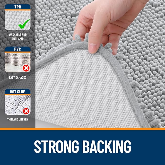 OLANLY Large Bathroom Rugs 59x35, Extra Soft Absorbent Chenille Bath Rugs, Rubber Backing Quick Dry, Machine Washable Bath Mats for Bathroom Floor, Tub and Shower, Home Decor Accessories, Light Grey