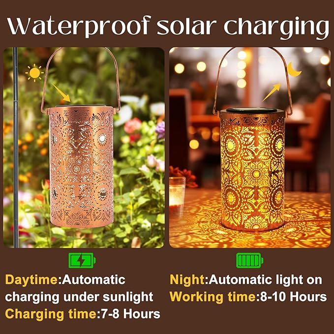 DIBIEECN Mothers Day Gifts for Mom, Birthday Gifts Grandma Ladies Solar Lanterns Outdoor Hanging Hollowed-Out Metal Waterproof LED Garden Decor Outside for Patio Yard Porch, Sunflower, 2 Pack