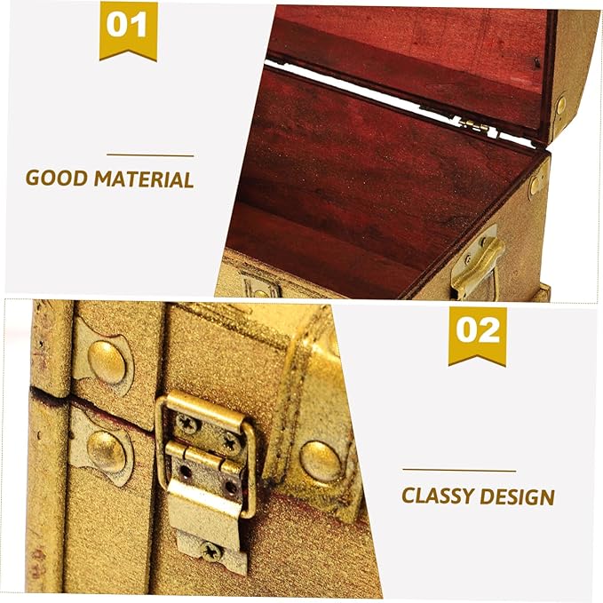 VALICLUD Vintage Wooden Pirate Treasure Chest Small with Metal Lock Elegant Jewelry and Keepsake Storage Box for Collectibles Gifts and Makeup Organizer Classic Design for Women and Party