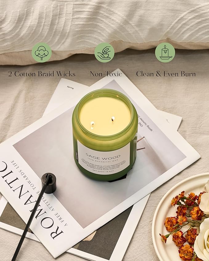 M&SENSE Sage Wood Scented Candles for Home, 19.4oz All Natural Soy Wax, 110 Hours Long Lasting, Clean Non Toxic Candle, Fresh Smelling for Relaxation Stress Relief, Fragrance Gifts for Men Women