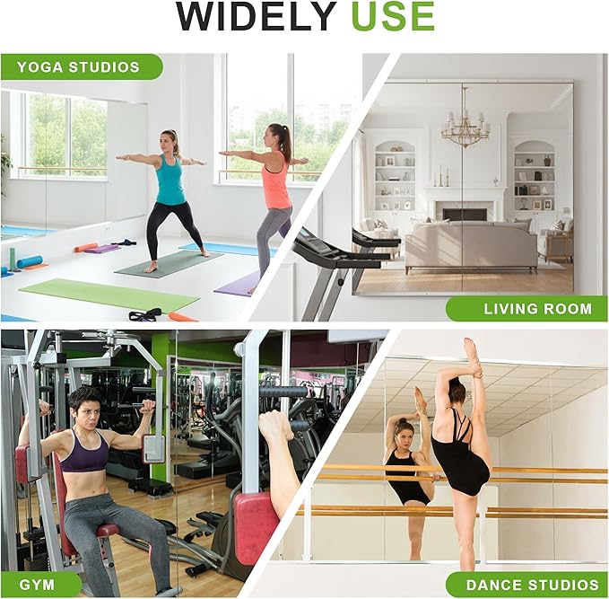 FICTOR Home Gym Mirror for Wall, 54"x28"x2 PCS Large Workout Mirrors with Tempered Glass, Full Length Frameless Body Mirror for Garage, Dance, Yoga, Bedroom