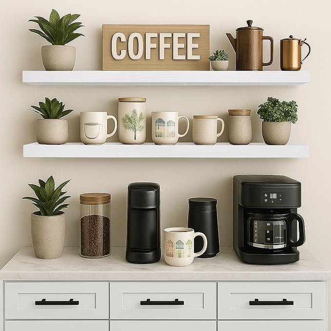 Floating Shelves 48 inch Long 8 "deep Set of 2, Heavy Duty Wood Wall Mounted Shelves for Bathroom Living Room Kitchen,Book Shelves with Thickened Hidden Bracket-White