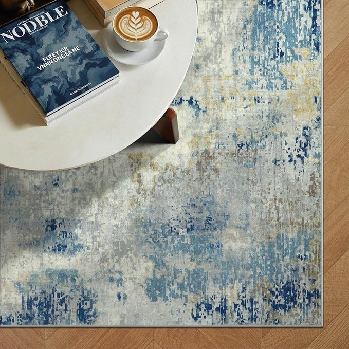Lahome Modern Abstract 6x9 Area Rugs for Living Room, Washable Accent Bedroom Rug Low Pile Stain Resistant, Blue Soft Indoor Contemporary Carpet for Dining Room Table Apartment