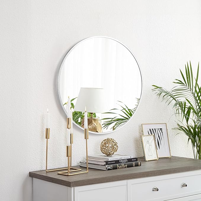 Fabuday Silver Round Mirror for Wall 26 inch - Circle Mirror for Bathroom, Entryway, Living Room, Hallway, Vanity Decor, Big Metal Frame Mirrors