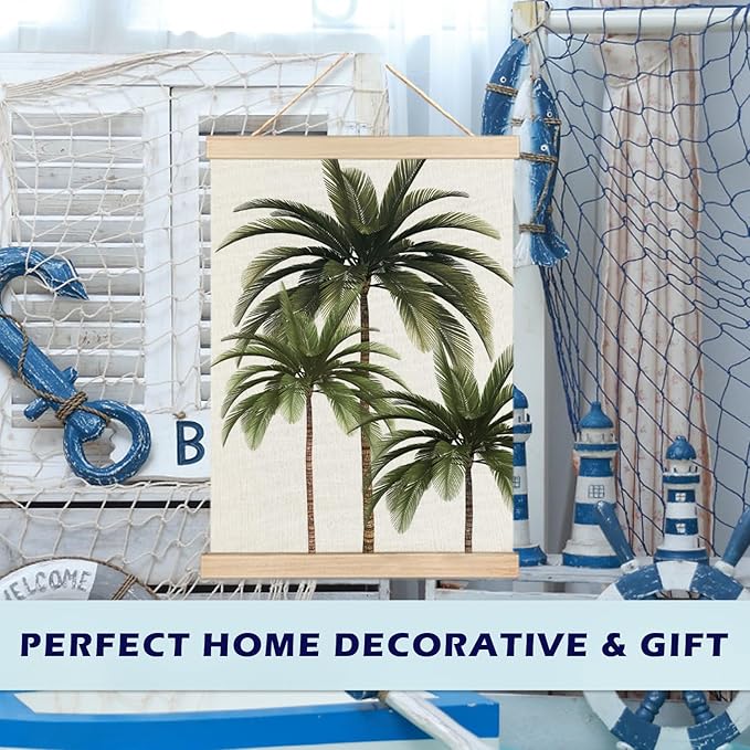 RYYCDOI Palm Tree Wall Art, Tropical Palm Tree Beach Poster, Coastal Tropical Wall Decor, Beachy Wall Decor for Home Bedroom Living Room, 12x16 Inches Set of 2