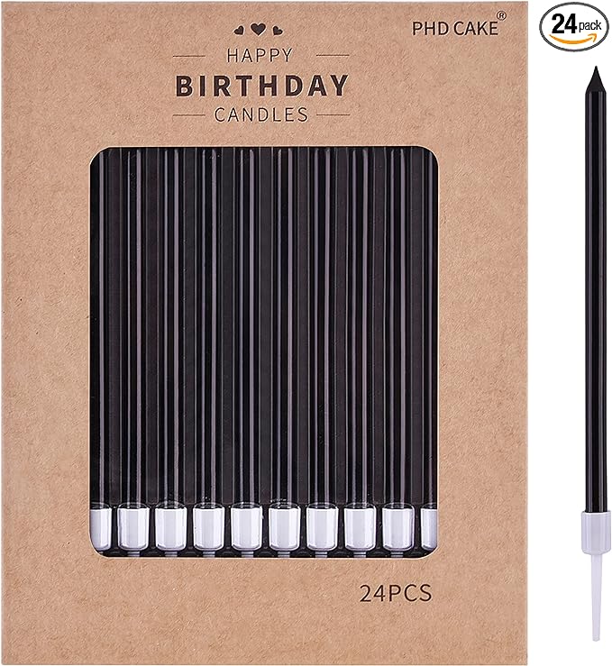 PHD CAKE Black Long Thin Birthday Candles, Cake Candles, Birthday Parties, Wedding Decorations, Party Candles