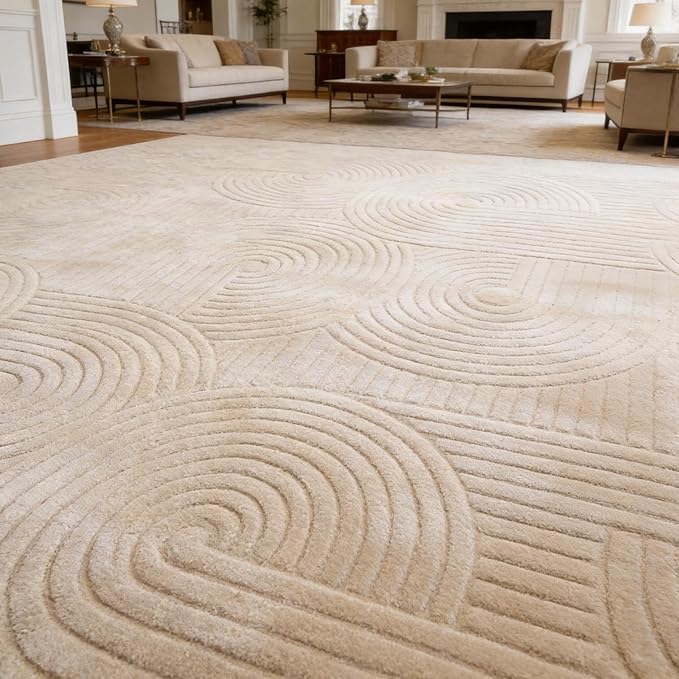 Brown 5x7 Solid Color Area Rugs – Washable Living Room Rug, Modern Geometric Non-Slip Indoor Carpet with Soft High-Low Pile, Fluffy Floor Rugs for Bedroom, Kids Room, Nursery, Home Décor