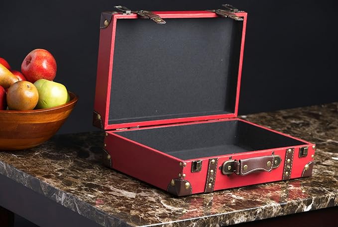 wald imports - Paperboard Suitcase -Decorative Storage Boxes - Suitcase for Decoration, Storage, and More (Faux Leather Red)