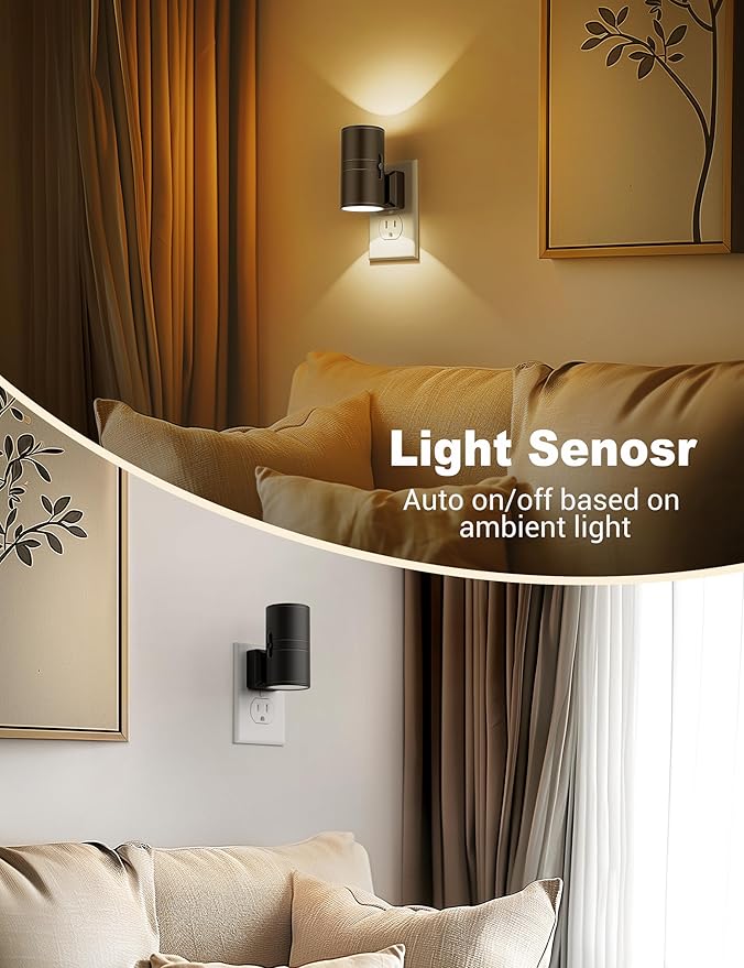 Night Lights Plug into Wall, Dimmable Night Light Plug in, Modern Night Lights with Dusk to Dawn Light Sensor, Soft White 3000K, 0-100LM Adjustable Brightness Nightlight for Hallway Bedroom, 4 Pack
