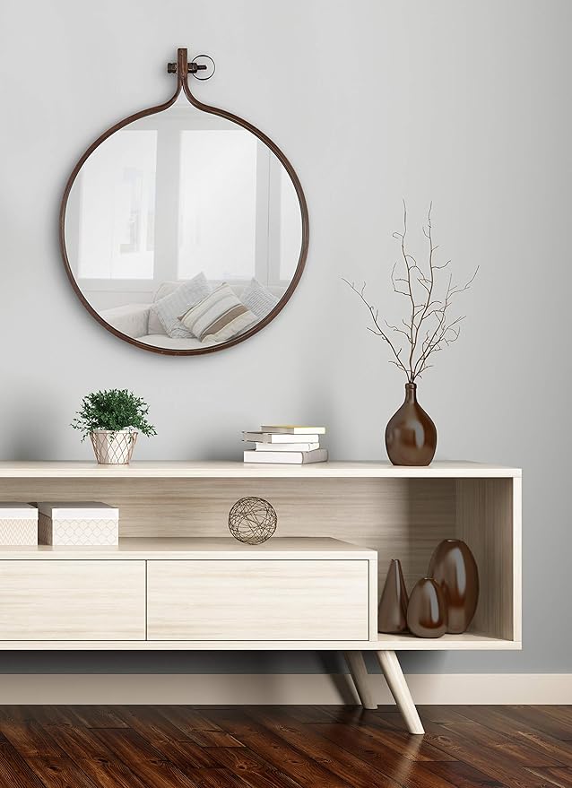 Kate and Laurel Yitro Round Metal Wall Mirror, 23.5 x 28.5, Bronze, Farmhouse Wall Decor for Any Room