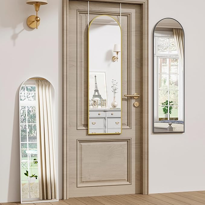 Vlush Door Mirror, Full Length Mirrors Over The Door, 14'' x 48'' Hanging/Rectangular Wall Mirror, Wall-Mounted/Hanging/Leaning, Home Decor,(Gold)