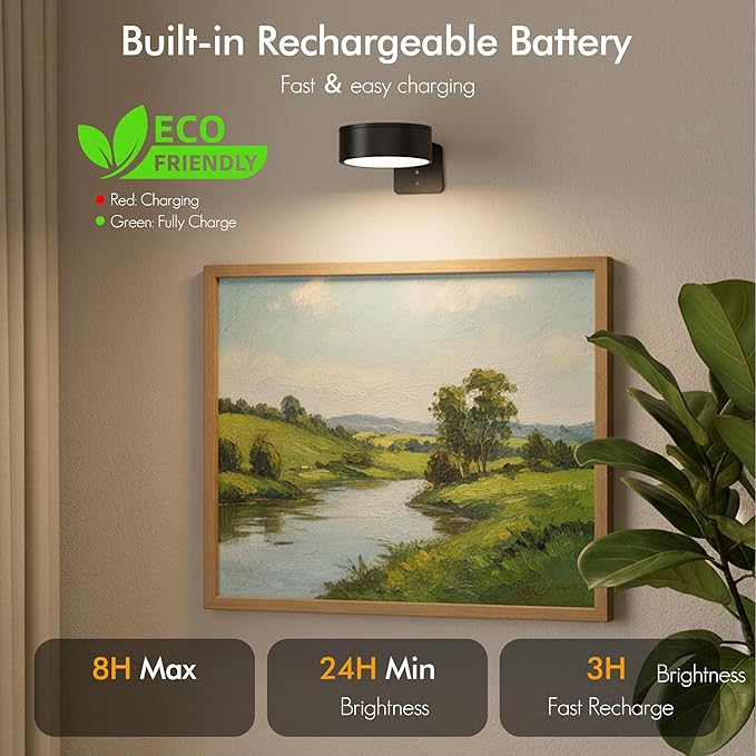 3-Pack Picture Lights for Wall, Rechargeable Battery Operated LED Painting Light with Remote Control Dimmable & Timer, 3 CCT Magnetic Art Display Lighting, Wireless Wall Decor Puck Light, Black