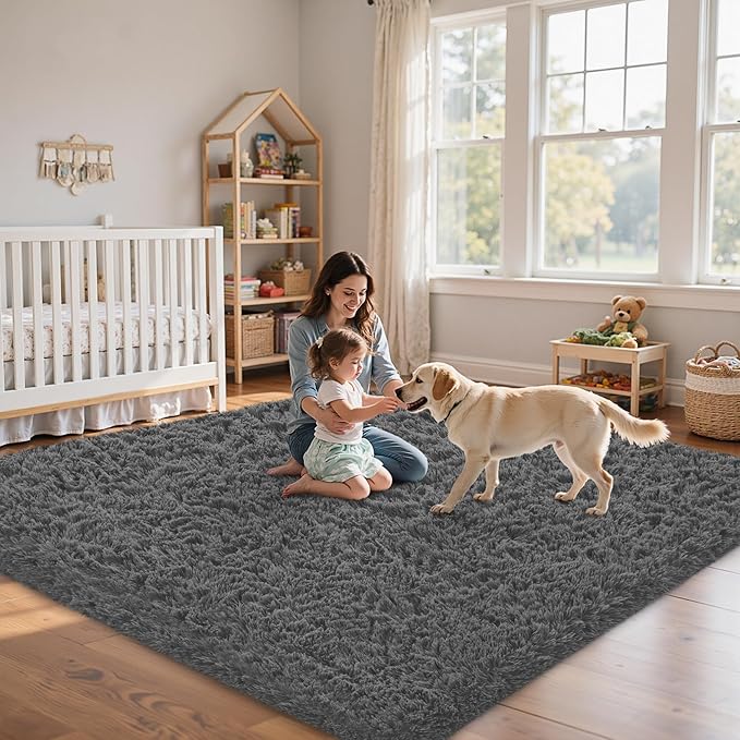 5x7 Area Rug for Living Room:Ultra Soft Fluffy Shag Dark Grey Rugs,Large Fuzzy Plush Indoor Non Slip Carpet Washable Rug for Bedroom Kids Nursery Office Dorm Modern Decor(Dark Grey 5'x7')