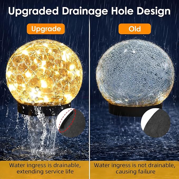 SyouHome Solar Garden Lights Outdoor Waterproof, 4 Pack Cracked Glass Ball Light, Ground Landscape Garden Decor, Solar Globe Decorative for Pathway/Patio/Lawn/Yard (Warm White, 4.7")