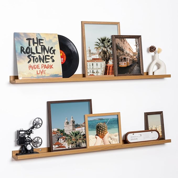 Fun Memories Picture Ledge Shelf, 40 Inch Floating Shelves Set of 2, Large Nursery Book Shelves for Toys Storage, Kids Bookshelf Wall Mounted for Wall Decor Books Photo Frames, Oak