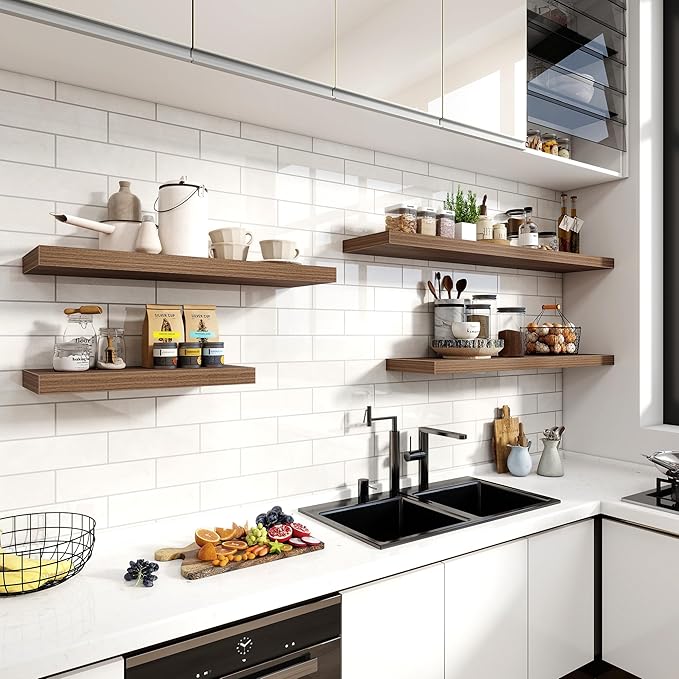 Acovy 24 Inch Floating Shelves, 12 Inch Deep Floating Shelves for Wall, Floating Shelf with Invisible Brackets, Deep Shelves for Bathroom, Bedroom, Living Room, 2 Pack, Walnut