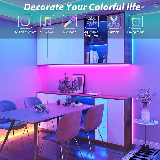 Ledagic Led Lights for Bedroom 150ft Color Changing RGB Led Strip Lights Music Sync, DIY Led Light Strip with Remote and App Control, Dimmable Led Lights for Room Party Home Decor Cool Things (2*75ft)