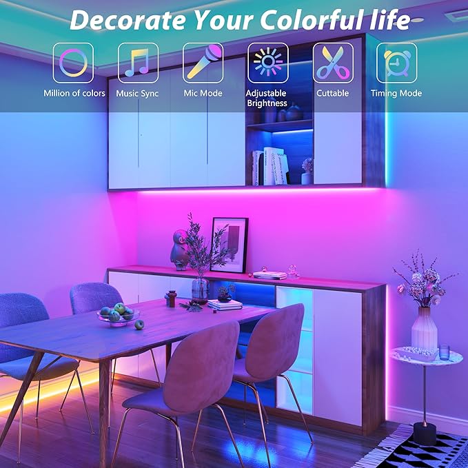 Ledagic Led Lights for Bedroom 150 ft (2 Rolls of 75ft), Music Sync RGB Led Strip Lights with Remote App Control, Color Changing Led Lights for Room Home Kitchen Party Decor