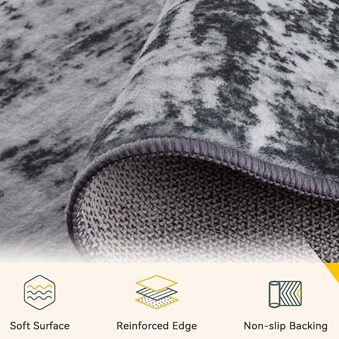 RELEANY Washable Area Rugs Square 10ft Non-Slip Modern Abstract Soft for Living Room Entryway Bedroom Nursery, Print Pattern, Black Navy Blue Gray