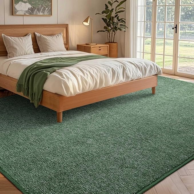FinRèc 5x7 Washable Area Rugs for Bedroom Living Room, Low Pile Thin Rug Solid Color, Non-Slip Carpet Indoor for Home Decor (Green/White)