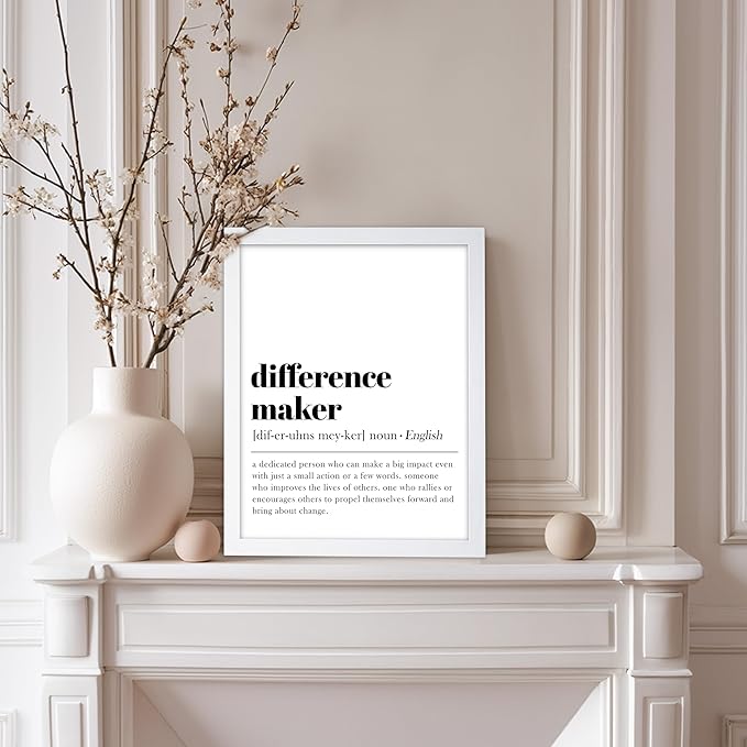 Poster Master Typography Poster - Dictionary Print - Definition of Difference Maker, Book Page - Gift for Teacher, Mentor, Friend - Wall Decor for Home, Classroom, Office, 11x14 White Framed