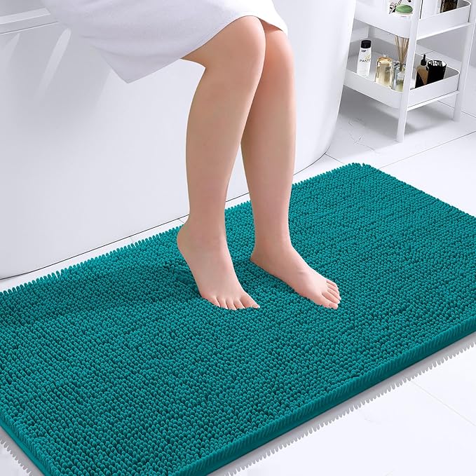 OLANLY Bathroom Runner Rugs 44x24, Soft Absorbent Chenille Bath Rugs, Rubber Backing Quick Dry, Machine Washable Long Bath Mats for Bathroom Floor, Tub and Shower, Home Decor Accessories, Deep Lake