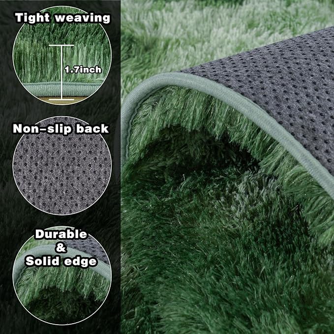 Area Rugs 9x12 for Living Room, Ultra Soft Fluffy Rugs for Bedroom, Non-Slip Furry Large Rug for Teen Girls and Boys,Nursery Kids Room Dorm Home Decor, High Pile Plush Floor Carpet, Tie-Dyed Green