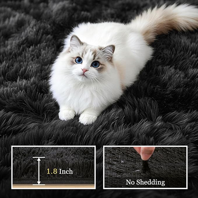 6x9 Area Rugs for Living Room Bedroom: Ultra Soft Fluffy Shag Rug Upgrade Non-Slip Non-Shedding Large Fuzzy Plush Carpet Indoor Floor Carpets for Kids Room Playroom Nursery Dorms Home Decor Black