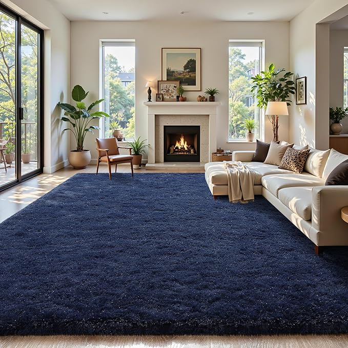 Soft Area Rugs for Bedroom Living Room Plush Fluffy Rug 7x10 Feet, Shag Furry Area Rug Carpet Non Shedding for Nursery Children Kids Girls Room Home Decorative, Navy Blue