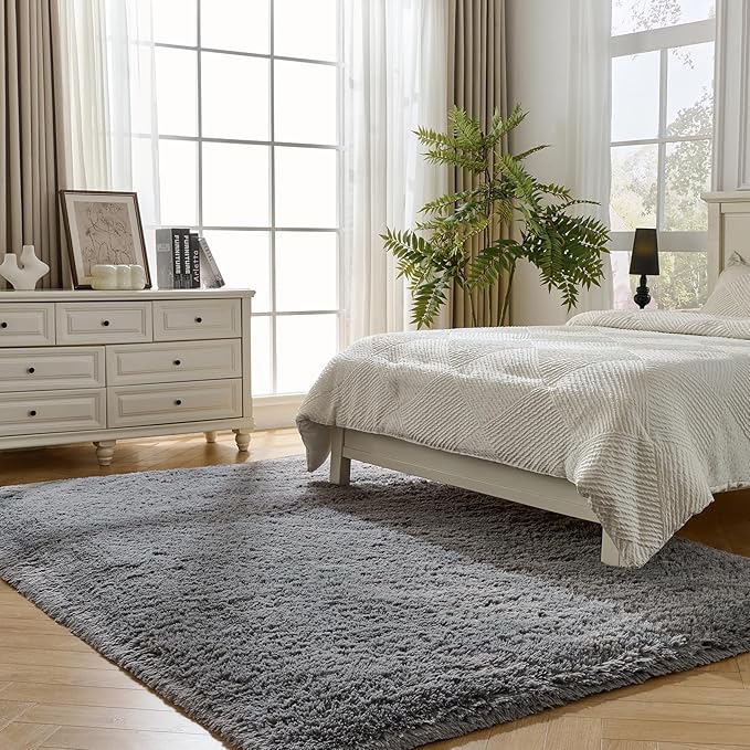 Fluffy Area Rugs for Bedroom - Soft Plush Shag Rug for Living Room Nursery Kids Room - Non Slip Fuzzy Shaggy Floor Carpets for Girls Boys Play Room Dorm Decor (Grey, 4' x 6')