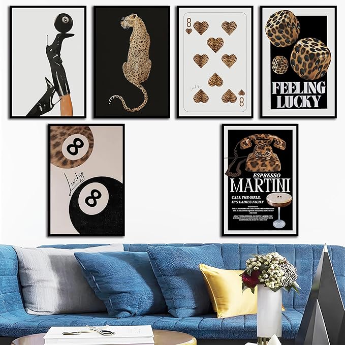 ZxXzkwpP Black Cheetah Print Room Decor Poster, Trendy Red Fashion Leopard Print Wall Art Aesthetic Lucky 8 Ball Poster Coquette Preppy Y2k Red Funky Art For Bedroom (Black 12x18x6 Unframed)
