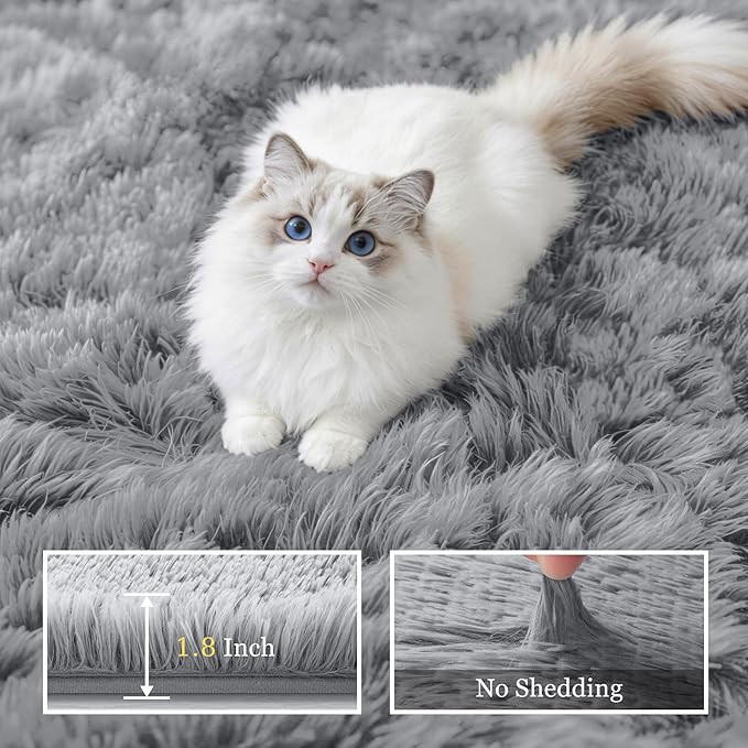 8x10 Area Rugs for Living Room Bedroom: Ultra Soft Fluffy Shag Rug Upgrade Non-Slip Non-Shedding Large Fuzzy Plush Carpet Indoor Floor Carpets for Kids Room Playroom Nursery Dorms Home Light Gray