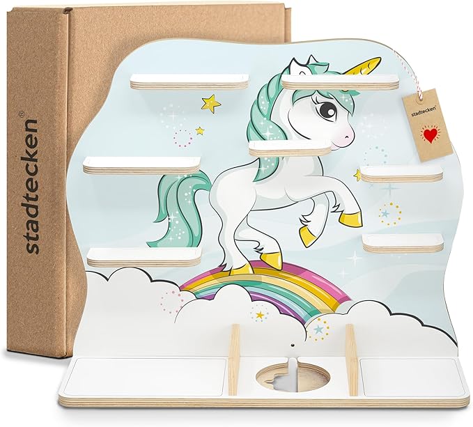 stadtecken Wooden Shelf for Music Box I Suitable for The Toniebox and ca. 50 Tonies I Perfect Storage in The Children's Room I for Setting up or Hanging (Large, Unicorn)